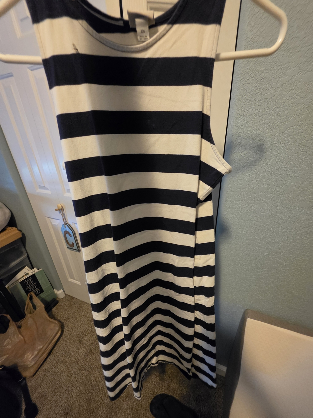 Women’s Blue and White Striped Maxi Dress